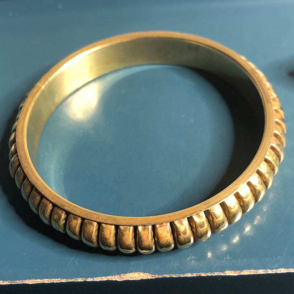 Gold Ribbed Bangle Bracelet - Women Jewelry